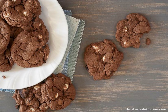 Triple Chocolate Chunk Cookies from JensFavoriteCookies.com - a chocolate lovers dream come true!