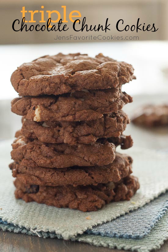 Triple Chocolate Chunk Cookies from JensFavoriteCookies.com - a chocolate lovers dream come true!