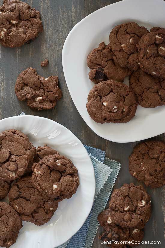 Triple Chocolate Chunk Cookies from JensFavoriteCookies.com - a chocolate lovers dream come true!