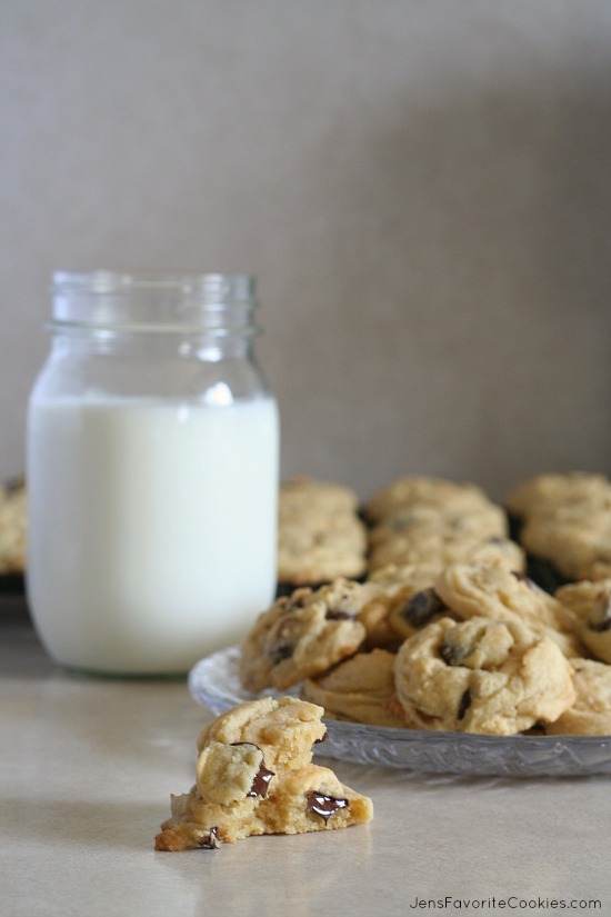 Chocolate Chip Pudding Cookies from JensFavoriteCookies.com -  Pudding makes the cookies SO soft and chewy!