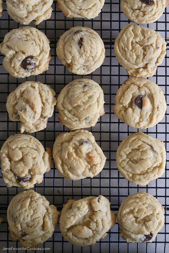 Chocolate Chip Pudding Cookies from JensFavoriteCookies.com -  Pudding makes the cookies SO soft and chewy!