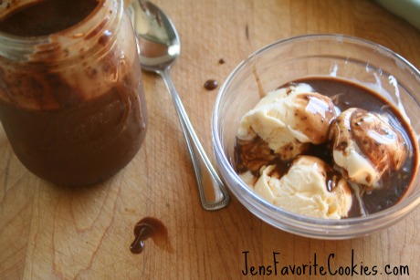 Homemade Hot Fudge Sauce from JensFavoriteCookies.com  -  It's quick and easy to make, and has a rich, creamy chocolate flavor!