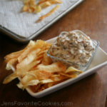 caramelized onion dip and potato chips