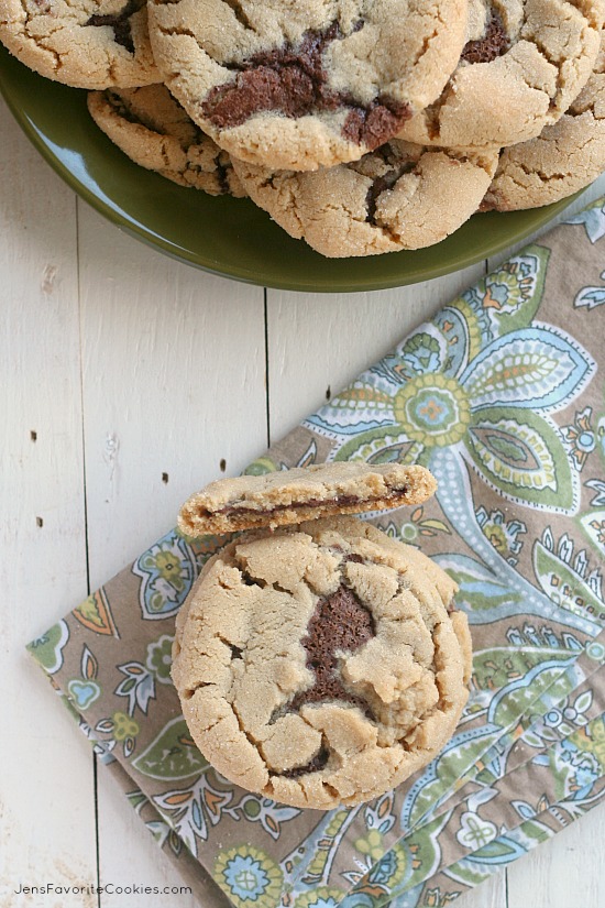 Chocolate Stuffed Peanut Butter Cookies from JensFavoriteCookies.com - for #chocPBday !  Come check out all 31 amazing chocolate and peanut butter recipes!