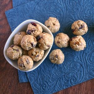 Peanut Butter Granola Bites from JensFavoriteCookies.com  -  packed with protein, dried fruits, and nuts.