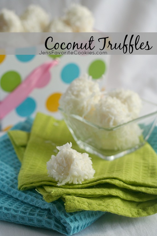 Bunny Tails!  These super easy Coconut Truffles make a great Easter treat.  From JensFavoriteCookies.com 