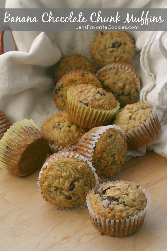 Banana Chocolate Chunk Muffins from JensFavoriteCookies.com for #BrunchWeek