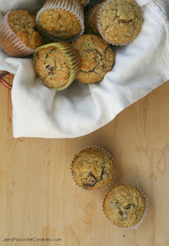 Banana Chocolate Chunk Muffins from JensFavoriteCookies.com for #BrunchWeek