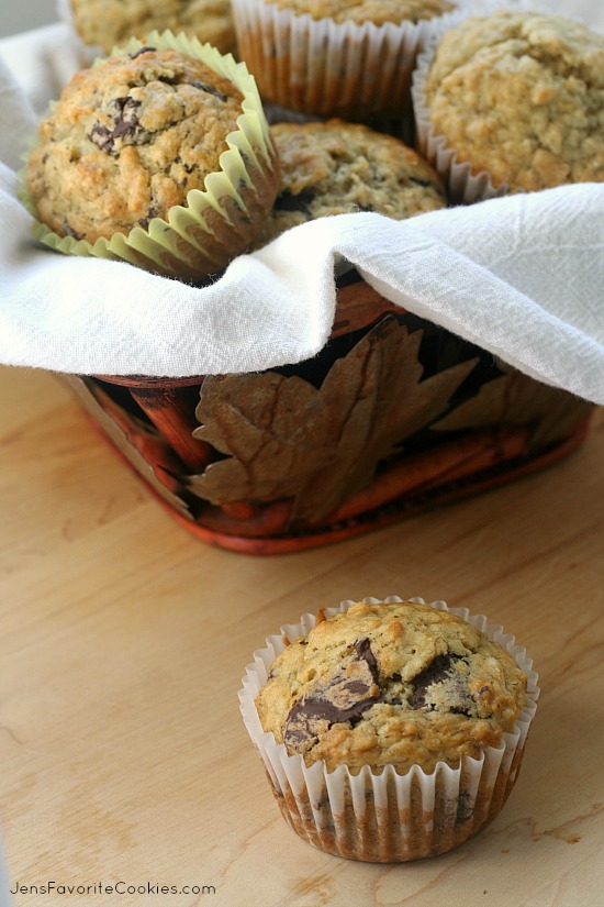 Banana Chocolate Chunk Muffins from JensFavoriteCookies.com for #BrunchWeek