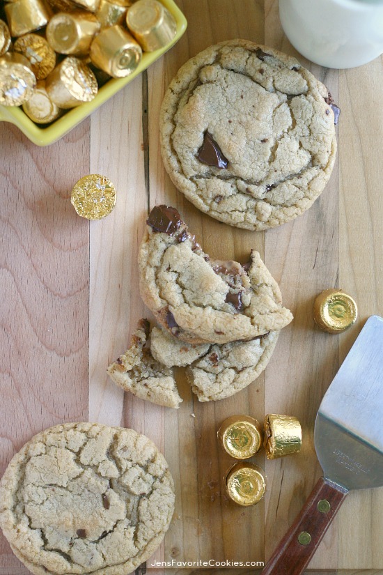 Caramel Stuffed Chocolate Chunk Cookies from JensFavoriteCookies.com