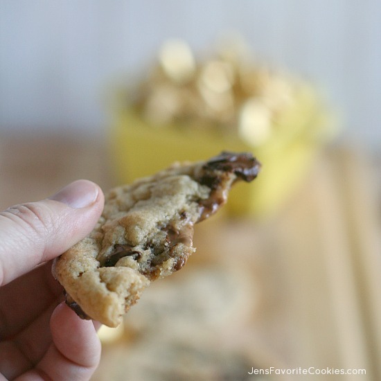 Caramel Stuffed Chocolate Chunk Cookies from JensFavoriteCookies.com