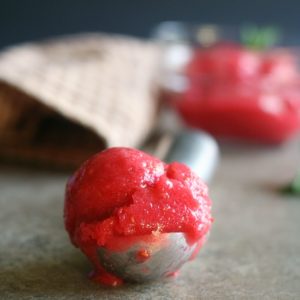 Raspberry Sorbet from JensFavoriteCookies.com  -  very easy to make and refreshing!