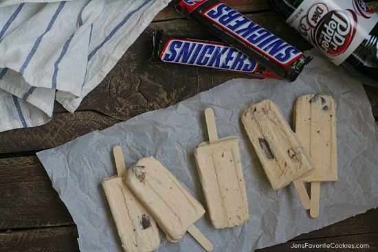 Peanut Butter Snicker Ice Cream Pops from JensFavoriteCookies.com - easy to make, and to eat on the go!