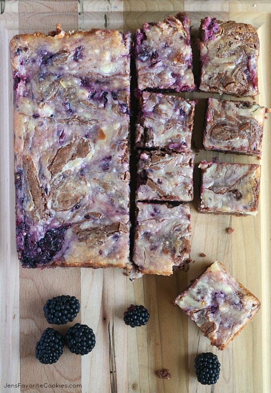 Blackberry Cheesecake Brownies from JensFavoriteCookies.com for National Cheesecake Day