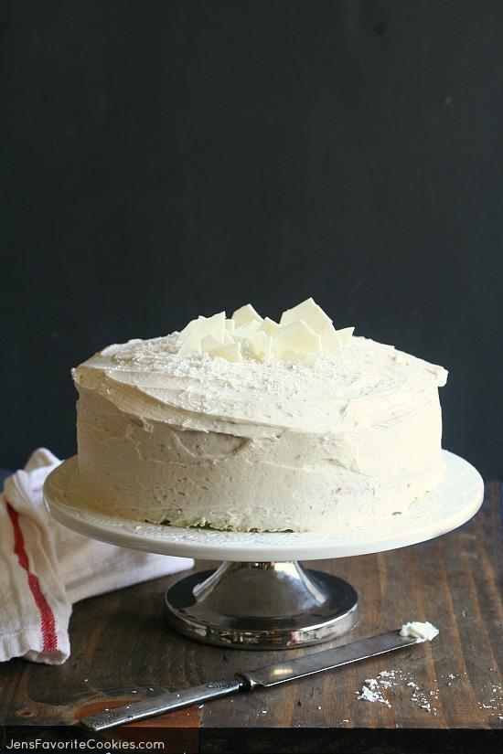 Mint Cake with Vanilla Buttercream from JensFavoriteCookies.com - This green mint cake is dense and flavorful!