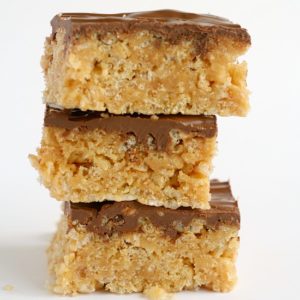 Scotcheroos from JensFavoriteCookies.com - Peanut butter krispie treats with chocolate butterscotch frosting.