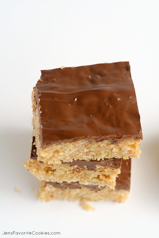 Scotcheroos from JensFavoriteCookies.com - Peanut butter krispie treats with chocolate butterscotch frosting.