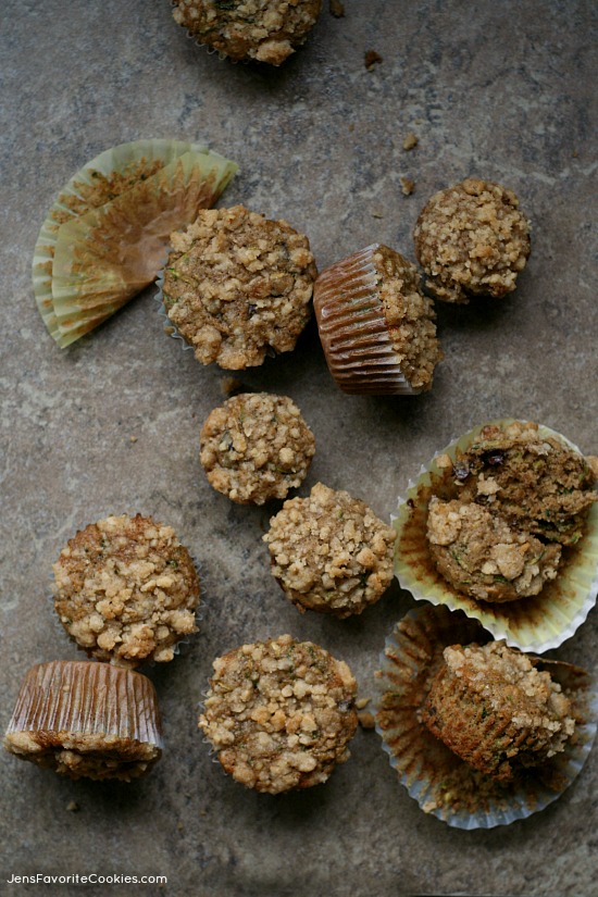 Spiced Zucchini Crumb Muffins from JensFavoriteCookies.com 