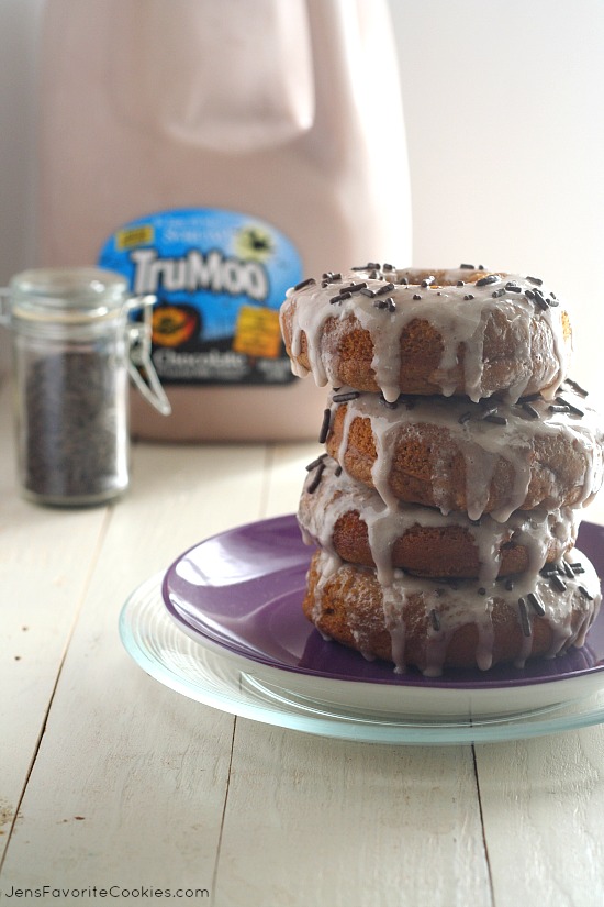 Pumpkin Buttermilk Donuts with Chocolate Milk Glaze from JensFavoriteCookies.com