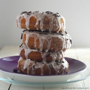 Pumpkin Buttermilk Donuts with Chocolate Milk Glaze from JensFavoriteCookies.com