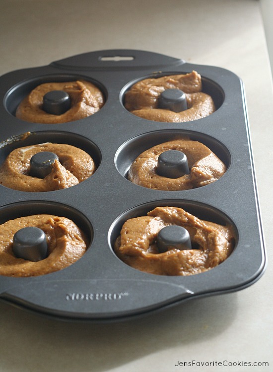 Pumpkin Buttermilk Donuts with Chocolate Milk Glaze from JensFavoriteCookies.com