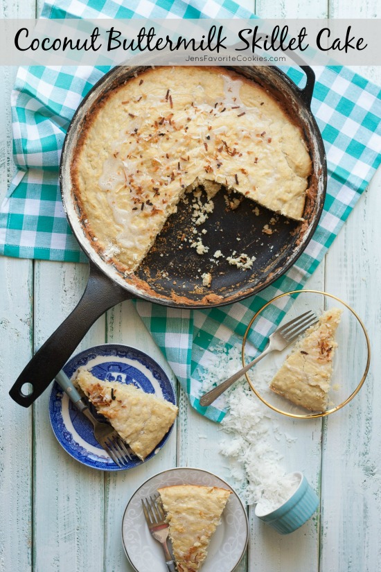 Coconut Buttermilk Skillet Cake from JensFavoriteCookies.com - A delicious one-dish dessert!