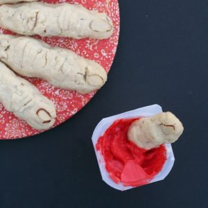 Almond Shortbread Fingers and "BLOOD" Vanilla Pudding from JensFavoriteCookies.com - a fun treat for Halloween!