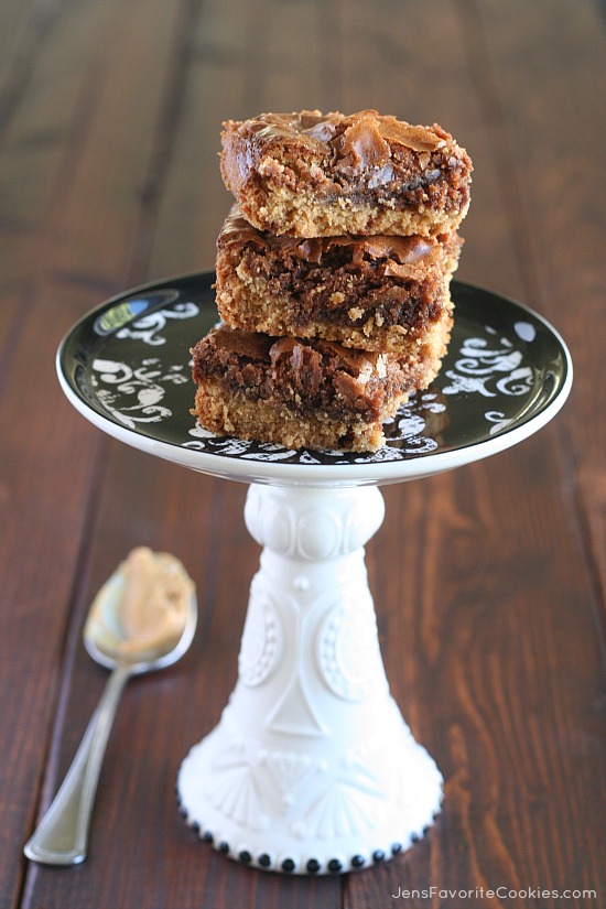 Peanut Butter Brookies from JensFavoriteCookies.com - a layer of peanut butter cookie and a layer of brownie, the ultimate dessert power couple!