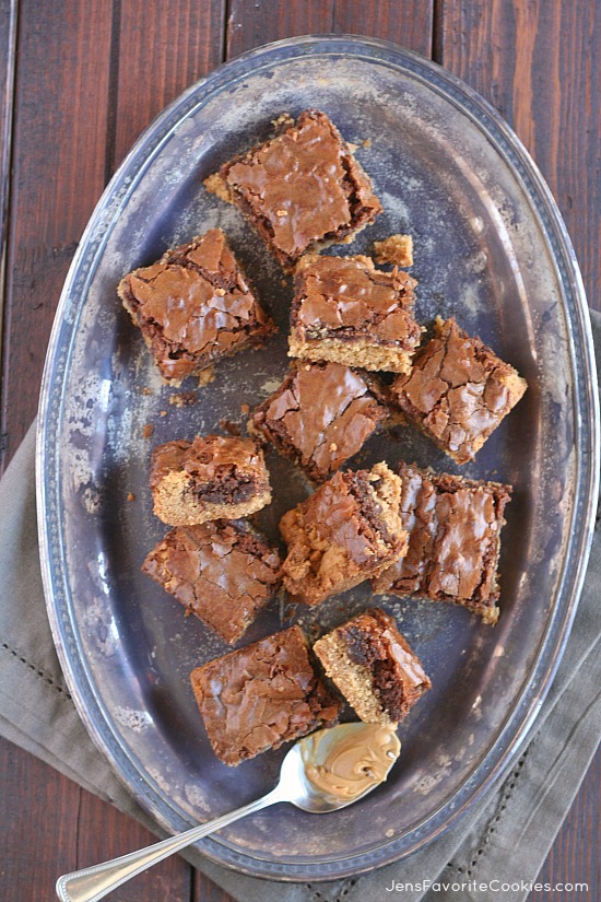 Peanut Butter Brookies from JensFavoriteCookies.com - a layer of peanut butter cookie and a layer of brownie, the ultimate dessert power couple!