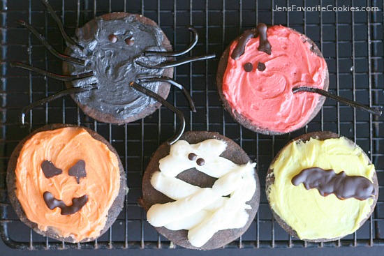 Chocolate Sugar Cookies from JensFavoriteCookies.com - These cut out cookies are decorated for Halloween!