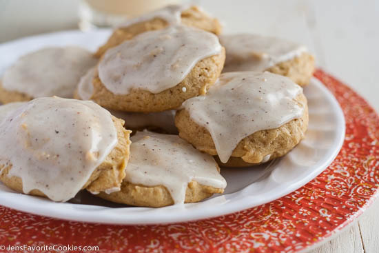 Pumpkin Eggnog Cookies from JensFavoriteCookies.com - a tasty holiday or Christmas cookie recipe!