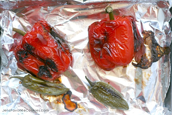 Roasting Peppers for Hot Cheese Dip from JensFavoriteCookies.com 