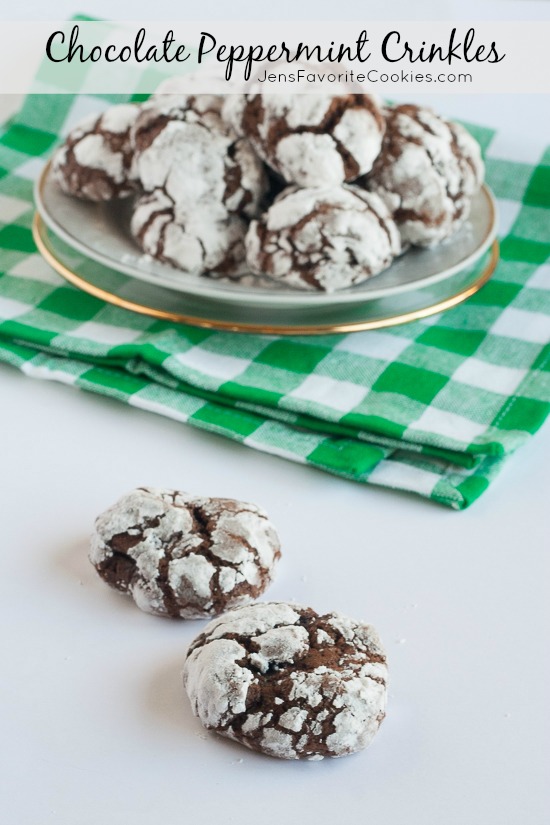 Chocolate Peppermint Crinkles from JensFavoriteCookies.com for #cookieweek 