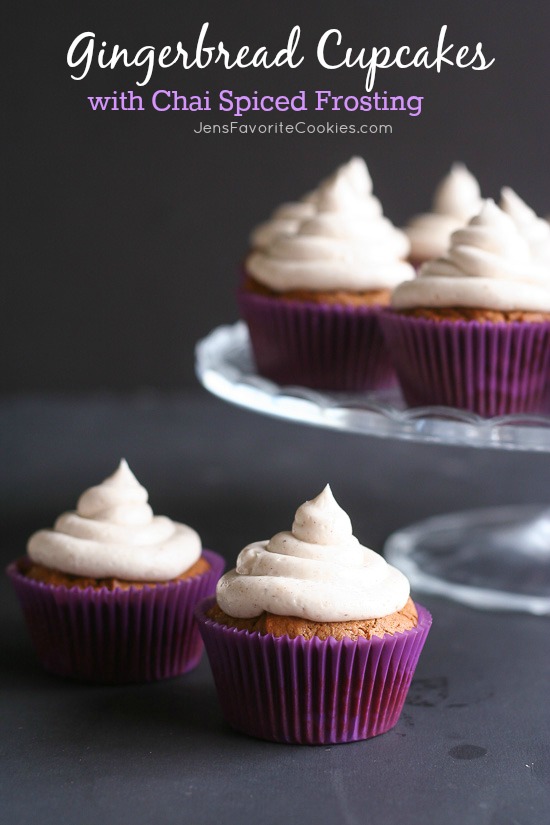 Gingerbread Cupcakes with Chai Spiced Cream Cheese Frosting from JensFavoriteCookies.com for #HoidayFoodParty Christmas!