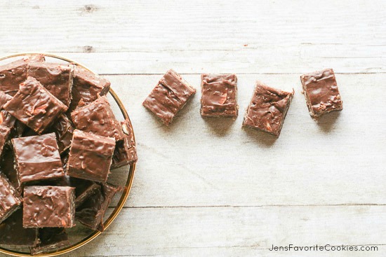 Almond Joy Fudge from JensFavoriteCookies.com - this easy fudge recipe requires only 4 ingredients and 10 minutes!