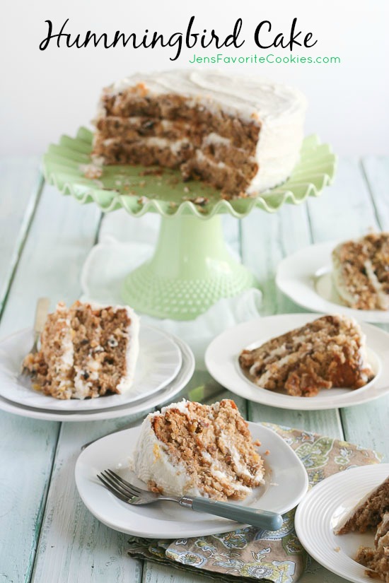 Hummingbird Cake from JensFavoriteCookies.com - a delicious layer cake with cream cheese frosting perfect for Easter or anytime!