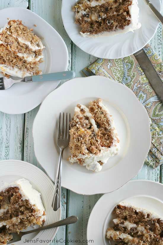 Hummingbird Cake from JensFavoriteCookies.com - a delicious layer cake with cream cheese frosting perfect for Easter or anytime!