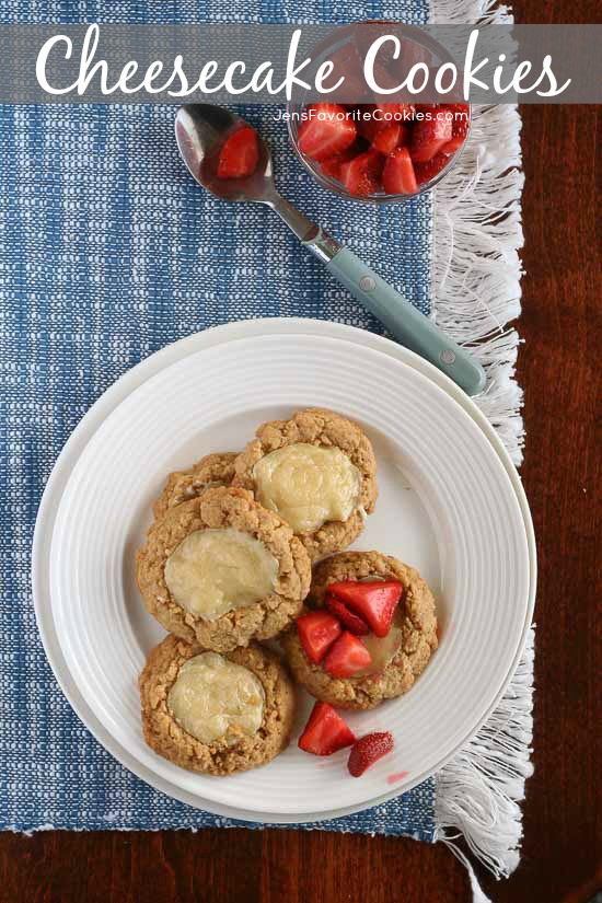 Cheesecake Cookies from JensFavoriteCookies.com - these are just like miniature cheesecakes, and taste great topped with fresh berries!