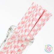 Light Pink Checkered Paper Straws