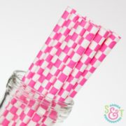 Pink Checkered Paper Straws