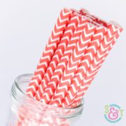 Coral Chevron Paper Straws