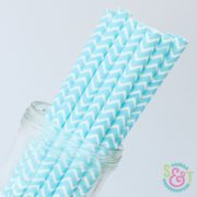 Light Blue Chevron Paper Straws