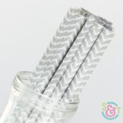 Silver Chevron Paper Straws