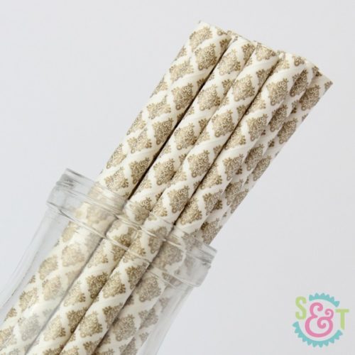 Gold Damask Paper Straws