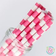 Pink Rugby Stripe Paper Straws