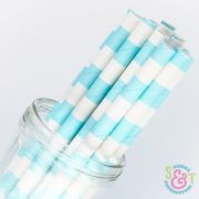 Light Blue Rugby Stripe Paper Straws