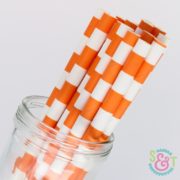 Orange Rugby Stripe Paper Straws