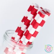 Red Rugby Stripe Paper Straws