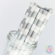 Silver Rugby Stripe Paper Straws